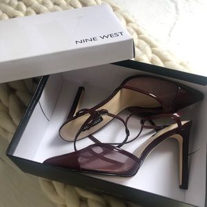 Burgundy pointed toe heels